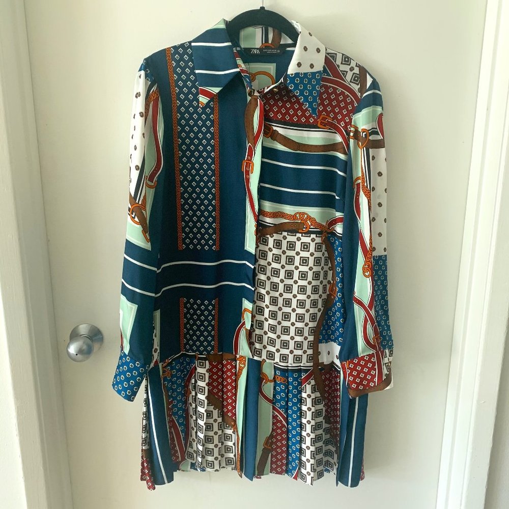 NWOT Zara Scarf Print Shirt Dress